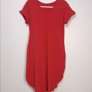 Easy Essentials Deep Coral Midi Dress with Pockets Size Medium PTP 19” GUC